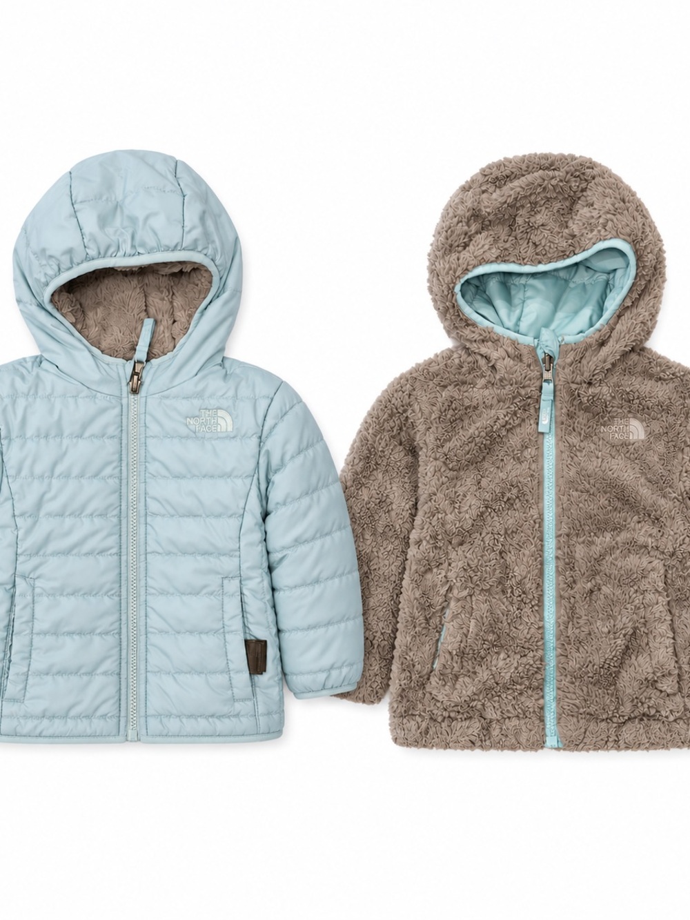 The North Face Toddler Reversible Mossbud Jacket 3T Blue Puffer Sherpa Fleece